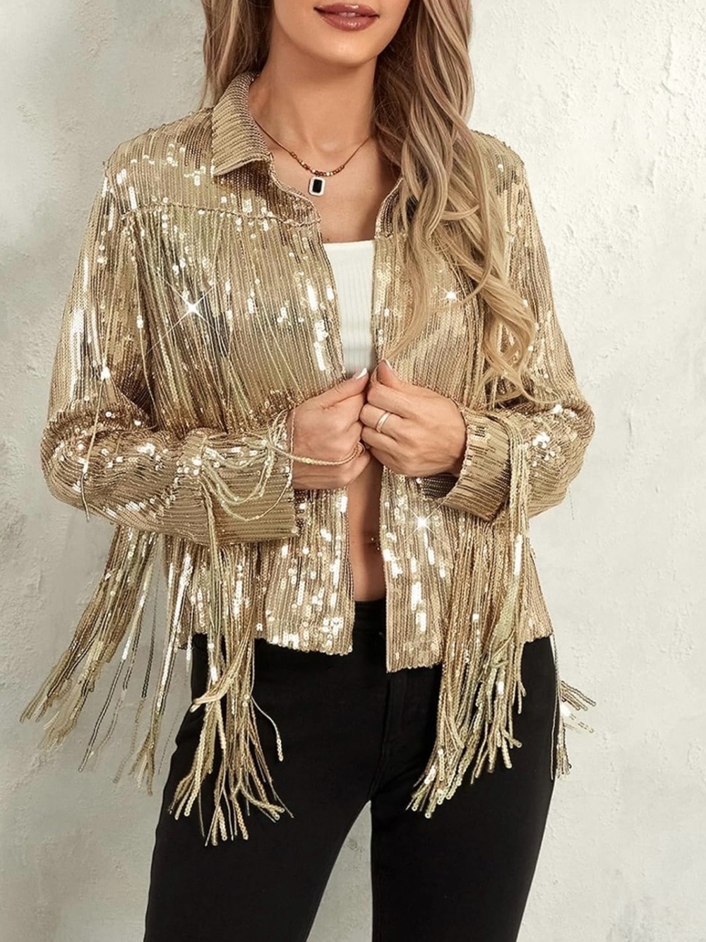Gold Sequin Fringe Jacket